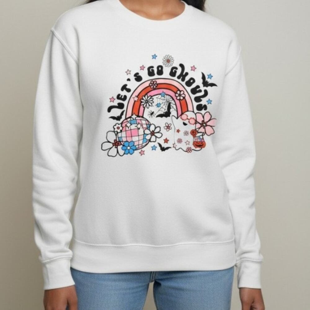 Pacific & Co White Lets Go Ghouls Big Girls Long Sleeve Sweatshirt Size XL NWTF